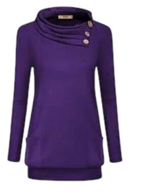 Miusey Purple Cowl Neck Raglan Long Sleeve Tunic Sweatshirt with Pockets Medium